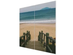 Banjado Herdabdeckplatte Glas 2 Teilig Je 30x52CM Schneidebrett Herdabdeckung Mit Motiv Zum Strand