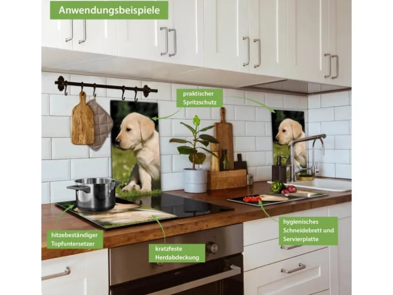 Banjado Herdabdeckplatte Glas 2 Teilig Je 30x52CM Schneidebrett Herdabdeckung Mit Motiv Labrador