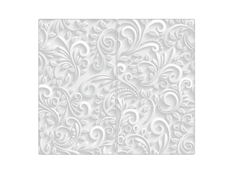 Banjado Herdabdeckplatte Glas 2 Teilig Je 30x52CM Schneidebrett Herdabdeckung Mit Motiv White Swirl