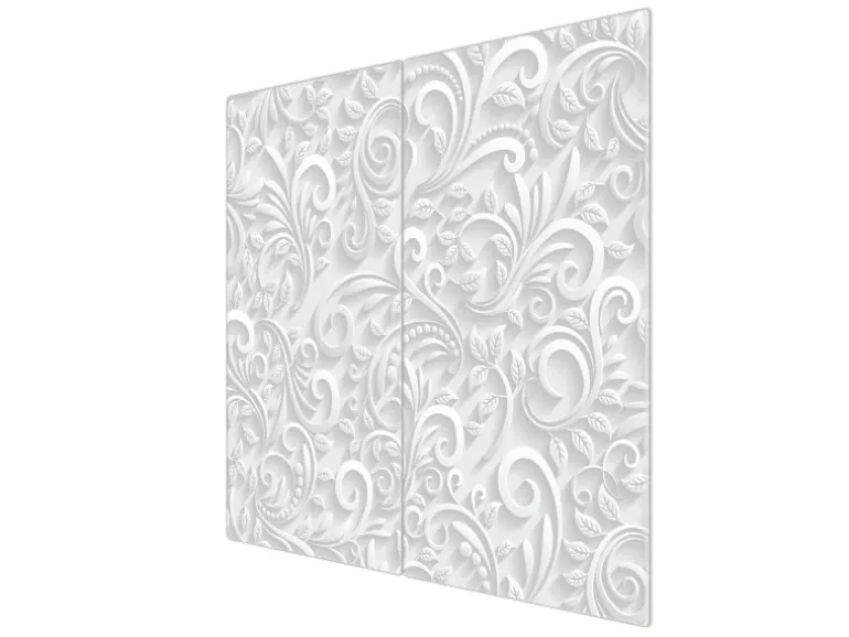 Banjado Herdabdeckplatte Glas 2 Teilig Je 30x52CM Schneidebrett Herdabdeckung Mit Motiv White Swirl