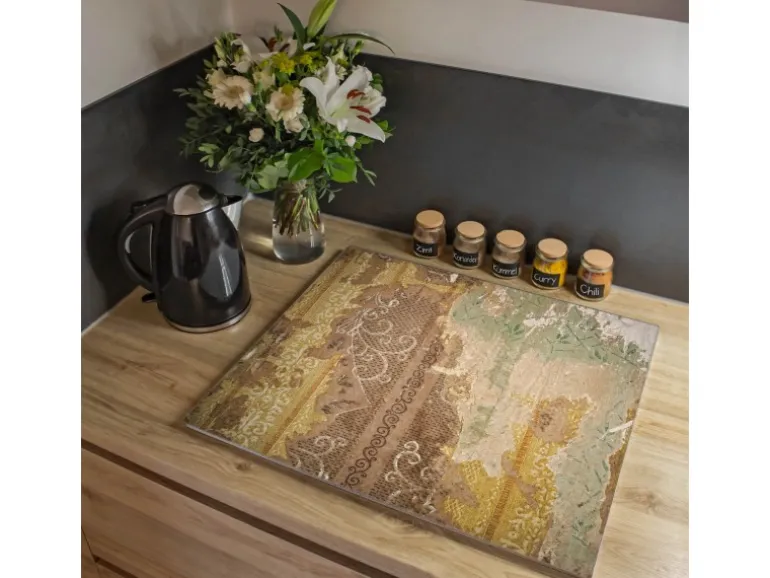 Banjado Herdabdeckplatte Glas 1 Teilig 60x52CM Schneidebrett Herdabdeckung Mit Motiv Alte Tapeten