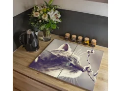 Banjado Herdabdeckplatte Glas 2 Teilig Je 30x52CM Schneidebrett Herdabdeckung Mit Motiv Weidenkätzchen