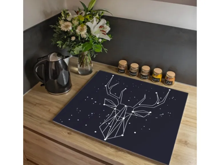 Banjado Herdabdeckplatte Glas 1 Teilig 60x52CM Schneidebrett Herdabdeckung Mit Motiv Sternbild Hirsch
