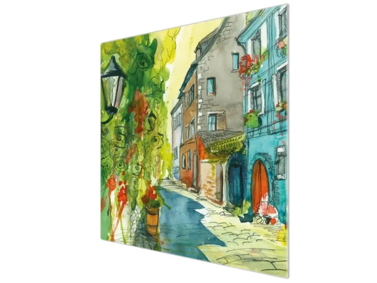 Banjado Herdabdeckplatte Glas 1 Teilig 60x52CM Schneidebrett Herdabdeckung Mit Motiv Historischer Stadtkern