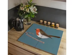 Banjado Herdabdeckplatte Glas 2 Teilig Je 30x52CM Schneidebrett Herdabdeckung Mit Motiv Abstrakter Vogel