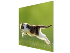 Banjado Herdabdeckplatte Glas 2 Teilig Je 30x52CM Schneidebrett Herdabdeckung Mit Motiv Jagende Katze