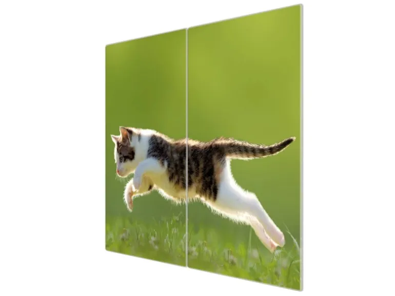 Banjado Herdabdeckplatte Glas 2 Teilig Je 30x52CM Schneidebrett Herdabdeckung Mit Motiv Jagende Katze