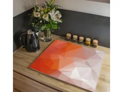 Banjado Herdabdeckplatte Glas 1 Teilig 60x52CM Schneidebrett Herdabdeckung Mit Motiv Orange Polygon