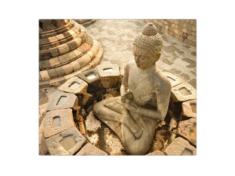 Banjado Herdabdeckplatte Glas 1 Teilig 60x52CM Schneidebrett Herdabdeckung Mit Motiv Sitzender Buddha