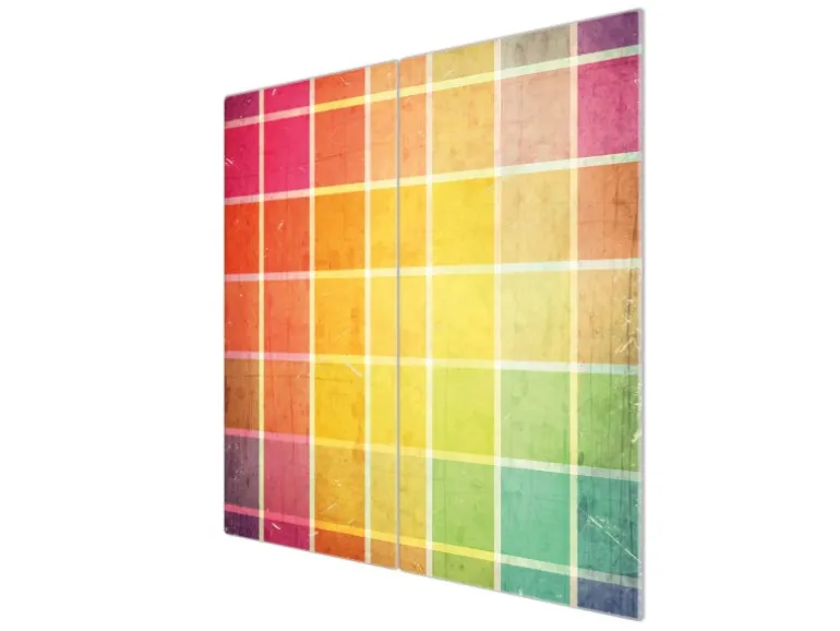 Banjado Herdabdeckplatte Glas 2 Teilig Je 30x52CM Schneidebrett Herdabdeckung Mit Motiv Bunte Glasbausteine