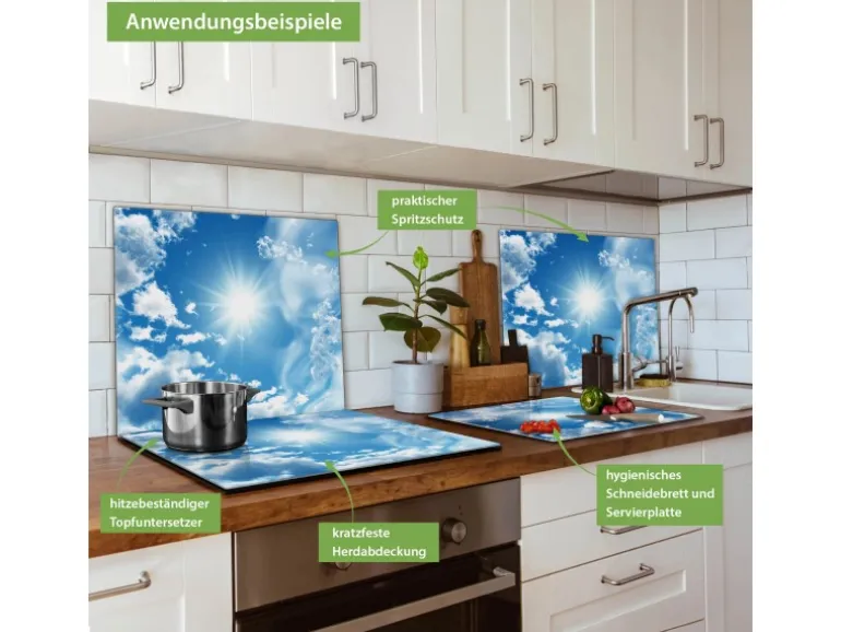 Banjado Herdabdeckplatte Glas 1 Teilig 60x52CM Schneidebrett Herdabdeckung Mit Motiv Clouds