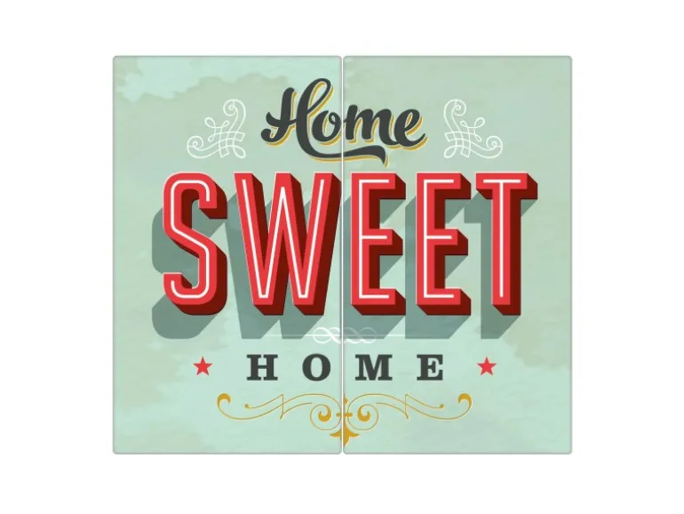 Banjado Herdabdeckplatte Glas 2 Teilig Je 30x52CM Schneidebrett Herdabdeckung Mit Motiv Home Sweet Home