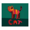 Banjado Herdabdeckplatte Glas 1 Teilig 60x52CM Schneidebrett Herdabdeckung Mit Motiv Orange Katze
