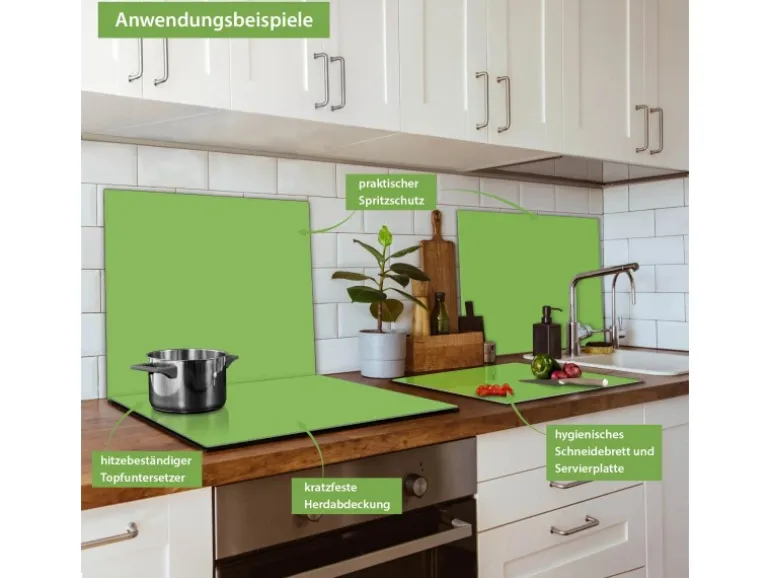 Banjado Herdabdeckplatte Glas 1 Teilig 60x52CM Schneidebrett Herdabdeckung Mit Motiv Limettengrün