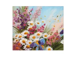 Banjado Herdabdeckplatte Glas 1 Teilig 60x52CM Schneidebrett Herdabdeckung Mit Motiv Sommerstrauss