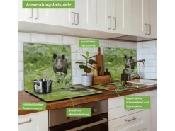 Banjado Herdabdeckplatte Glas 1 Teilig 60x52CM Schneidebrett Herdabdeckung Mit Motiv Wildschwein