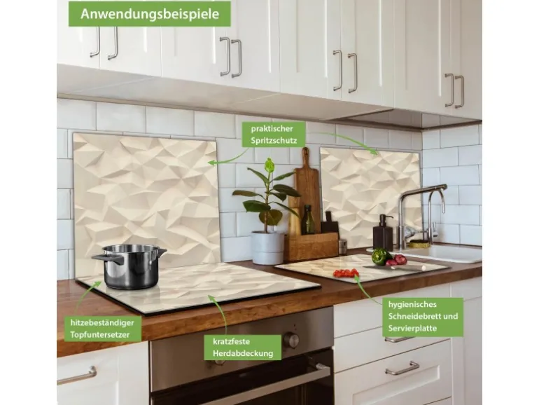 Banjado Herdabdeckplatte Glas 1 Teilig 60x52CM Schneidebrett Herdabdeckung Mit Motiv Steinwand 2