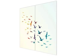 Banjado Herdabdeckplatte Glas 2 Teilig Je 30x52CM Schneidebrett Herdabdeckung Mit Motiv Fliegende Vögel