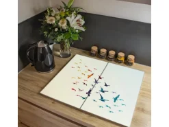 Banjado Herdabdeckplatte Glas 2 Teilig Je 30x52CM Schneidebrett Herdabdeckung Mit Motiv Fliegende Vögel