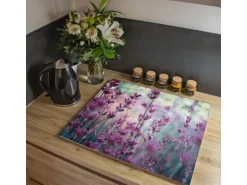 Banjado Herdabdeckplatte Glas 2 Teilig Je 30x52CM Schneidebrett Herdabdeckung Mit Motiv Lavendel 2