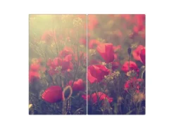 Banjado Herdabdeckplatte Glas 2 Teilig Je 30x52CM Schneidebrett Herdabdeckung Mit Motiv Mohn
