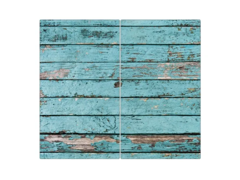 Banjado Herdabdeckplatte Glas 2 Teilig Je 30x52CM Schneidebrett Herdabdeckung Mit Motiv Blaue Holzlatten