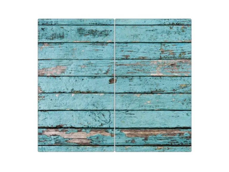 Banjado Herdabdeckplatte Glas 2 Teilig Je 30x52CM Schneidebrett Herdabdeckung Mit Motiv Blaue Holzlatten