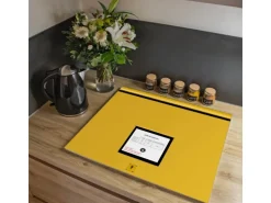 Banjado Herdabdeckplatte Glas 1 Teilig 60x52CM Schneidebrett Herdabdeckung Mit Motiv Briefkasten Gelb