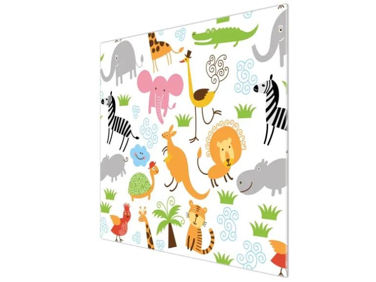 Banjado Herdabdeckplatte Glas 1 Teilig 60x52CM Schneidebrett Herdabdeckung Mit Motiv Fröhliche Tiere