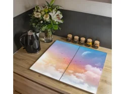 Banjado Herdabdeckplatte Glas 2 Teilig Je 30x52CM Schneidebrett Herdabdeckung Mit Motiv Vögel Am Himmel