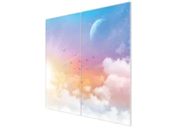 Banjado Herdabdeckplatte Glas 2 Teilig Je 30x52CM Schneidebrett Herdabdeckung Mit Motiv Vögel Am Himmel