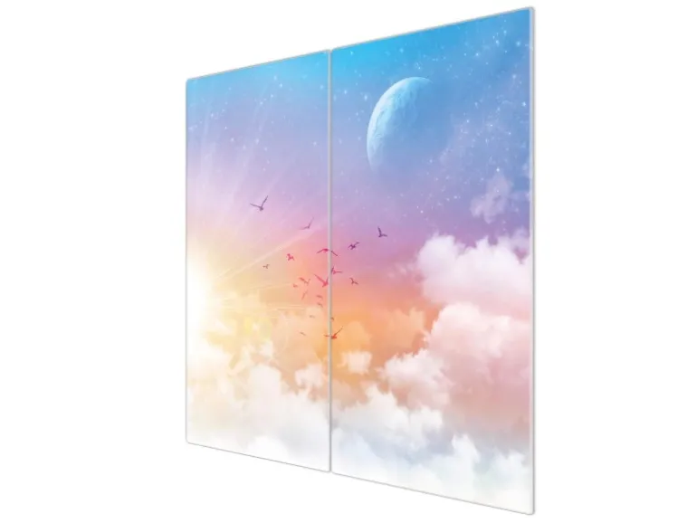Banjado Herdabdeckplatte Glas 2 Teilig Je 30x52CM Schneidebrett Herdabdeckung Mit Motiv Vögel Am Himmel