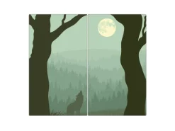 Banjado Herdabdeckplatte Glas 2 Teilig Je 30x52CM Schneidebrett Herdabdeckung Mit Motiv Heulender Wolf