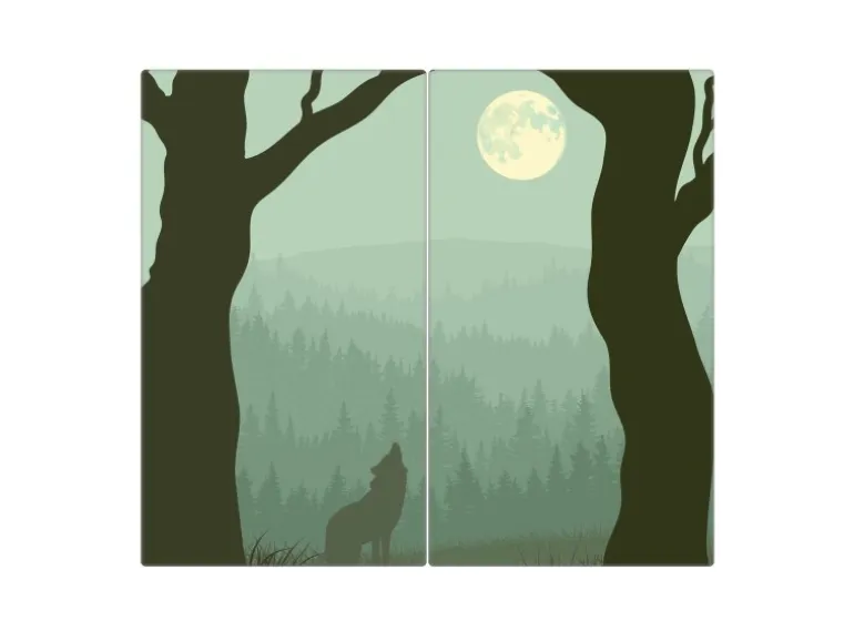 Banjado Herdabdeckplatte Glas 2 Teilig Je 30x52CM Schneidebrett Herdabdeckung Mit Motiv Heulender Wolf