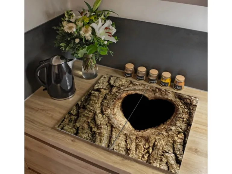 Banjado Herdabdeckplatte Glas 2 Teilig Je 30x52CM Schneidebrett Herdabdeckung Mit Motiv Baumherz