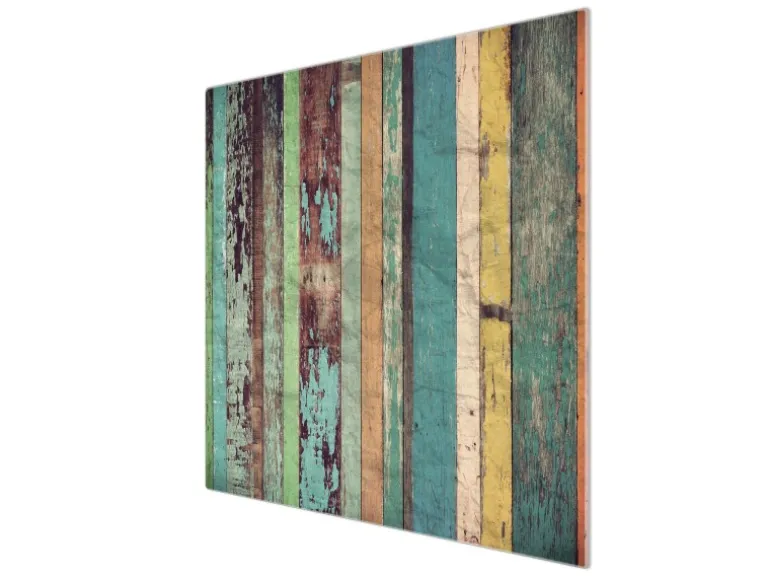 Banjado Herdabdeckplatte Glas 1 Teilig 60x52CM Schneidebrett Herdabdeckung Mit Motiv Bunte Bretterwand