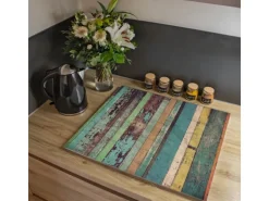 Banjado Herdabdeckplatte Glas 1 Teilig 60x52CM Schneidebrett Herdabdeckung Mit Motiv Bunte Bretterwand