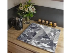 Banjado Herdabdeckplatte Glas 1 Teilig 60x52CM Schneidebrett Herdabdeckung Mit Motiv Facetten Monochrome
