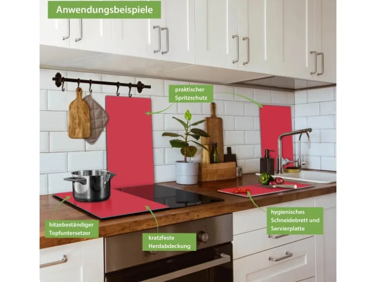 Banjado Herdabdeckplatte Glas 2 Teilig Je 30x52CM Schneidebrett Herdabdeckung Mit Motiv Feuerrot