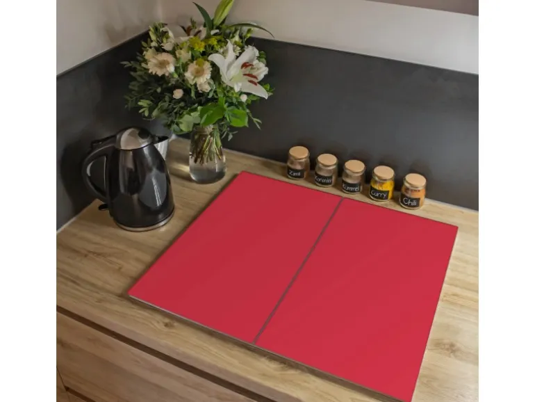 Banjado Herdabdeckplatte Glas 2 Teilig Je 30x52CM Schneidebrett Herdabdeckung Mit Motiv Feuerrot