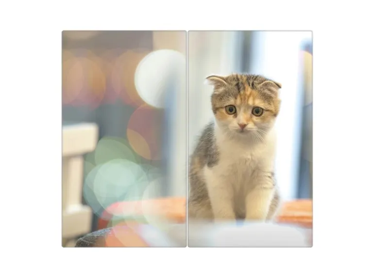Banjado Herdabdeckplatte Glas 2 Teilig Je 30x52CM Schneidebrett Herdabdeckung Mit Motiv Kleine Katze