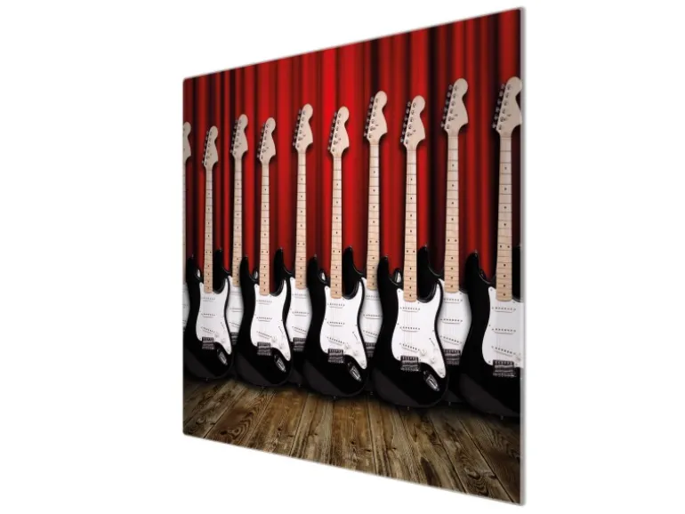 Banjado Herdabdeckplatte Glas 1 Teilig 60x52CM Schneidebrett Herdabdeckung Mit Motiv E-Gitarren