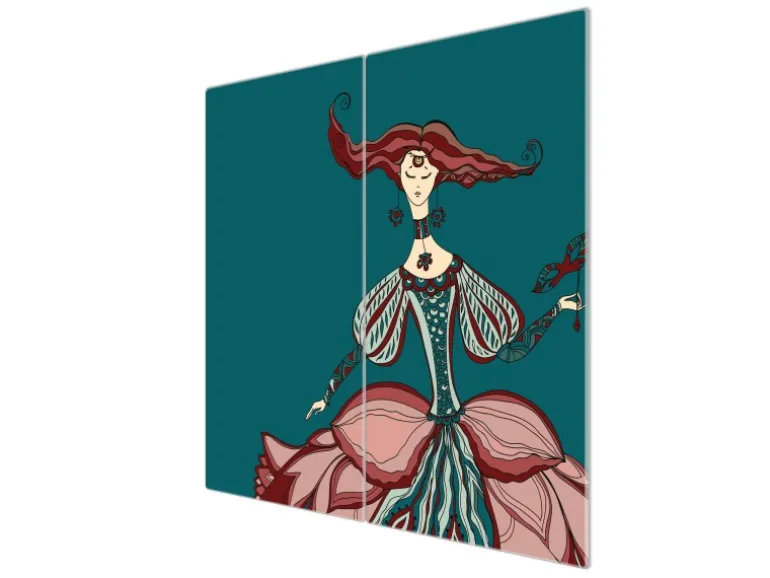 Banjado Herdabdeckplatte Glas 2 Teilig Je 30x52CM Schneidebrett Herdabdeckung Mit Motiv Miss Chantal