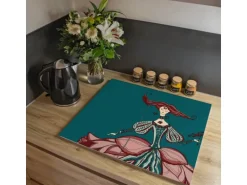 Banjado Herdabdeckplatte Glas 2 Teilig Je 30x52CM Schneidebrett Herdabdeckung Mit Motiv Miss Chantal