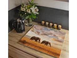 Banjado Herdabdeckplatte Glas 1 Teilig 60x52CM Schneidebrett Herdabdeckung Mit Motiv Elefanten