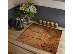 Banjado Herdabdeckplatte Glas 2 Teilig Je 30x52CM Schneidebrett Herdabdeckung Mit Motiv Trockenes Holz