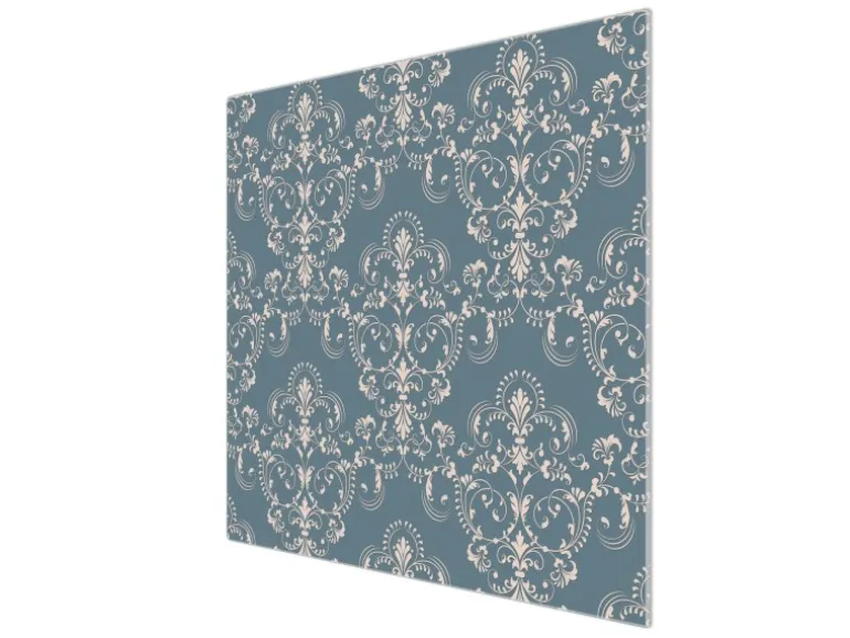 Banjado Herdabdeckplatte Glas 1 Teilig 60x52CM Schneidebrett Herdabdeckung Mit Motiv Royal Creme Blau
