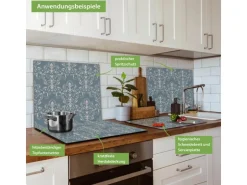 Banjado Herdabdeckplatte Glas 1 Teilig 60x52CM Schneidebrett Herdabdeckung Mit Motiv Royal Creme Blau