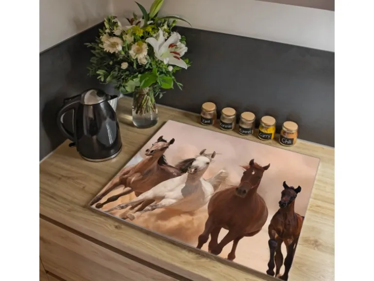 Banjado Herdabdeckplatte Glas 1 Teilig 60x52CM Schneidebrett Herdabdeckung Mit Motiv Mongolische Stimmung