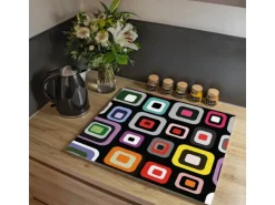 Banjado Herdabdeckplatte Glas 1 Teilig 60x52CM Schneidebrett Herdabdeckung Mit Motiv Retro